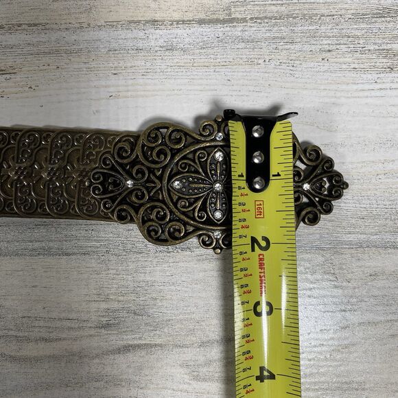 Vintage Gold Bronze Tone Metal Scalloped Fish Scale Stretch Belt Boho Festival - Picture 6 of 8